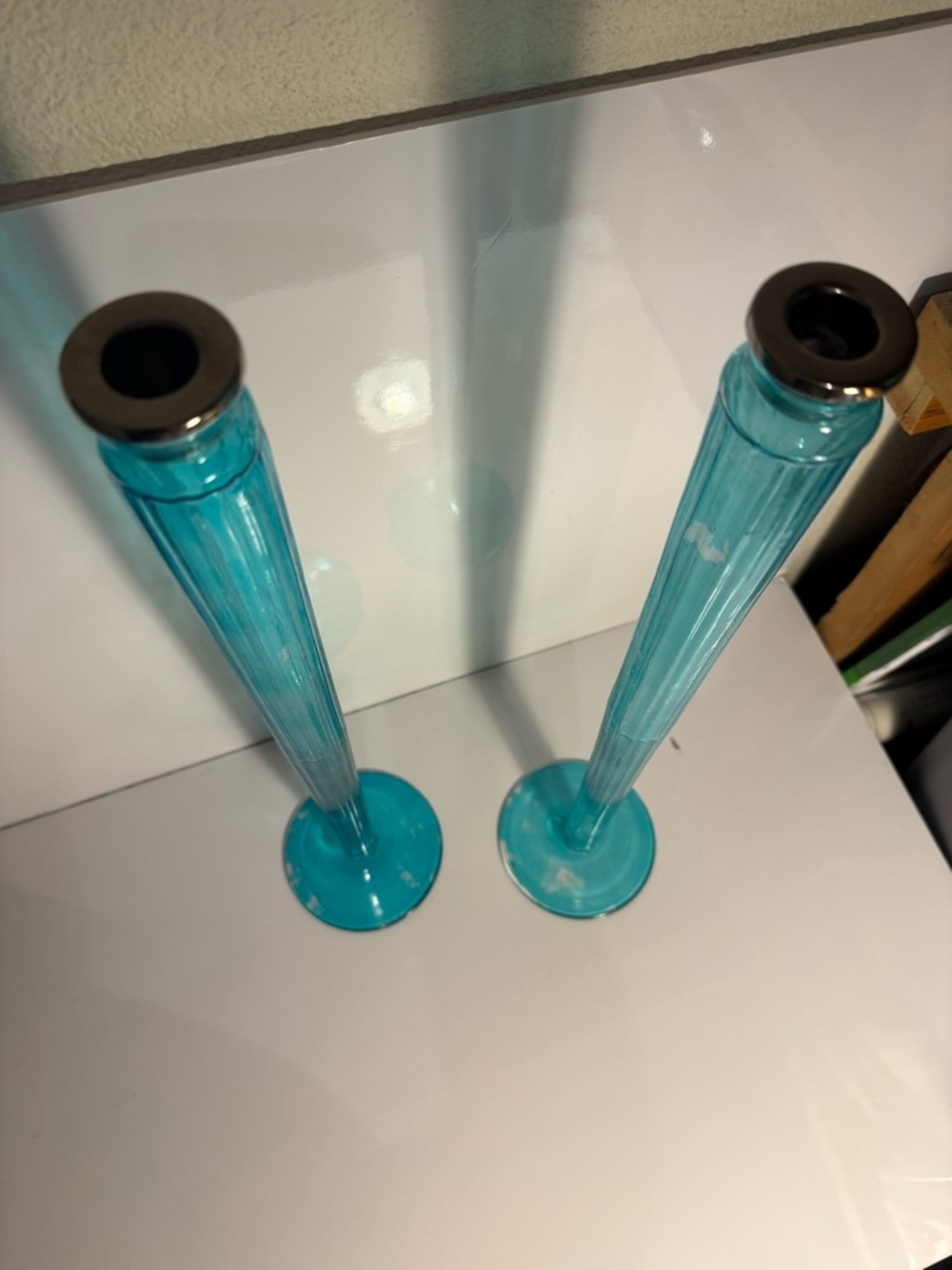 Tall Blue Glass Candle Holders 22” - Picture 4 of 6